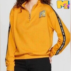 I Want My MTV Gold Golden Yellow Anorak Sweatshirt Large Music Television
